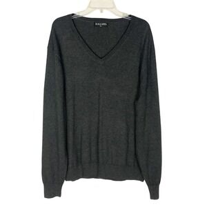 KALLSPIN‎ Cashmere Wool & Fiber Blend XL Gray V-Neck Men's Pullover Sweater